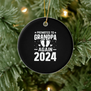 Men's Promoted To Grandpa Again Est 2024 Ceramic Ornament