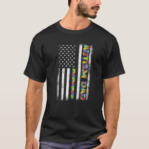 Mens Proud Autism Dad American Flag Father's Day T-Shirt