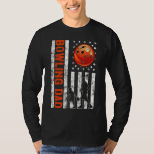 Mens Proud Bowling Dad Retro American Flag Sports T-Shirt