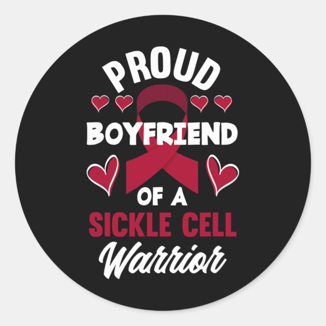 Mens Proud Boyfriend Of A Sickle Cell Warrior Sick Classic Round Sticker (Front)