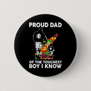 Mens Proud Dad Of The Toughest Boy I Know Autism A 2 Inch Round Button