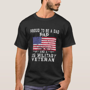 Mens Proud Dad Pap Military Veteran Retro US Flag T-Shirt