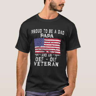 Mens Proud Dad Papa OEF OIF Veteran Retro US Flag T-Shirt