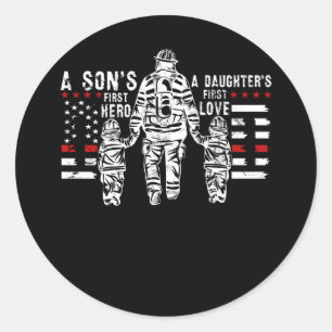 Mens Proud Firefighter Dad Daddy Fireman Dad Fathe Classic Round Sticker
