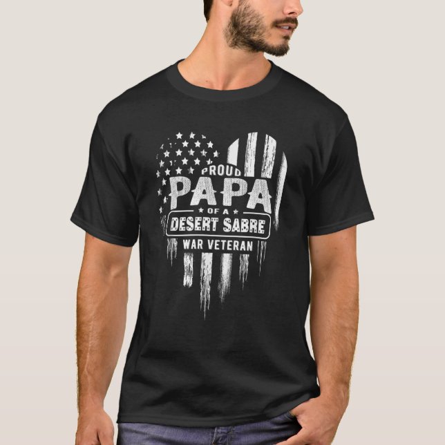 Mens Proud Papa Dad Desert Sabre War Veteran Ameri T-Shirt (Front)