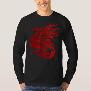 Mens Red Fierce Dragon With Spiked Wings And Manda T-Shirt
