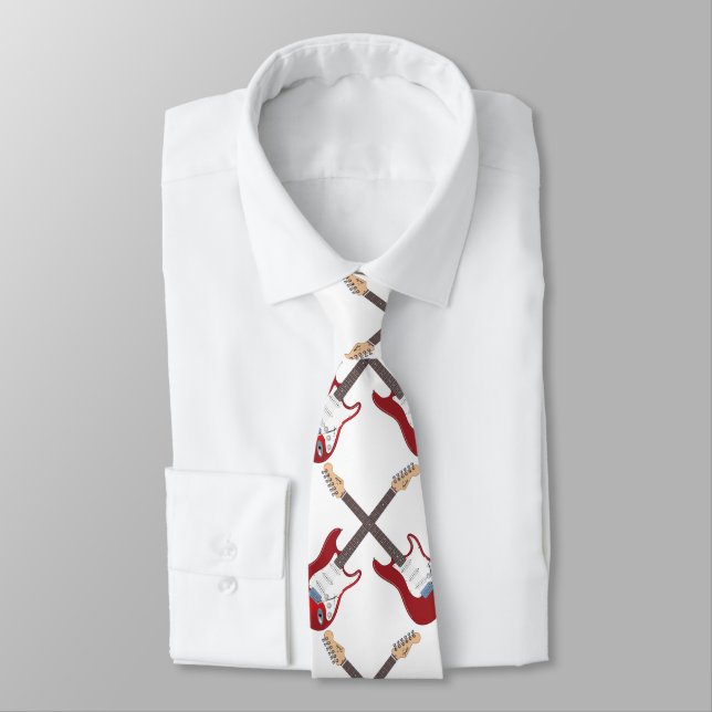 Men's Red Guitar Necktie (Tied)