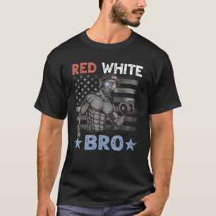 Mens Red White Bro Lincoln  Weightlifting Gym US 4 T-Shirt