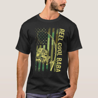 Mens Reel Cool Baba American Flag Fisherman Reel V T-Shirt