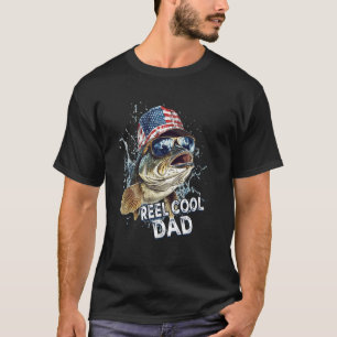Mens Reel Cool Dad American Flag Fishing Fathers D T-Shirt