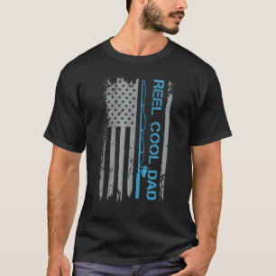 Mens Reel Cool Dad Fishing American Flag Patriotic T-Shirt