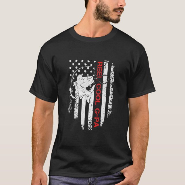 Mens Reel Cool GPa Shirt American Flag Fishing (Front)