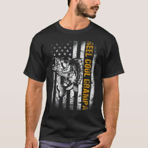 Mens Reel Cool Grampa American Flag Fishing Father T-Shirt