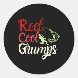 Mens Reel Cool Grumps Vintage Funny Fishing Father Classic Round Sticker