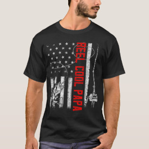 Mens Reel Cool Papa American Flag Family Fathers D T-Shirt
