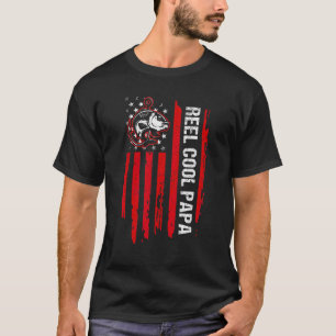 Mens Reel Cool Papa  American Flag Fishing Fathers T-Shirt