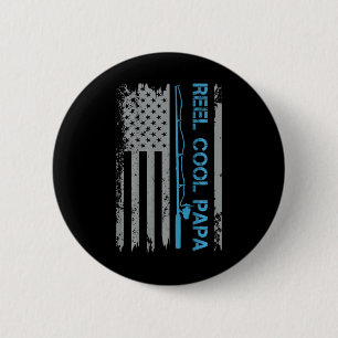 Mens Reel Cool Papa Fishing Us Flag Patriotic 4th 2 Inch Round Button