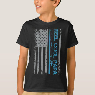 Mens Reel Cool Papa Fishing Us Flag Patriotic 4th  T-Shirt