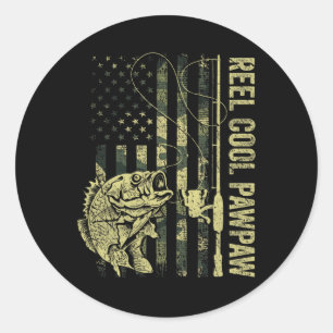 Mens Reel Cool Pawpaw Camouflage American Flag Fat Classic Round Sticker