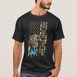 Mens Reel Cool Step Dad Camouflage American Flag F T-Shirt