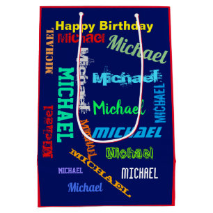 Men's Repeating NAME Happy Birthday Gift Medium Gift Bag