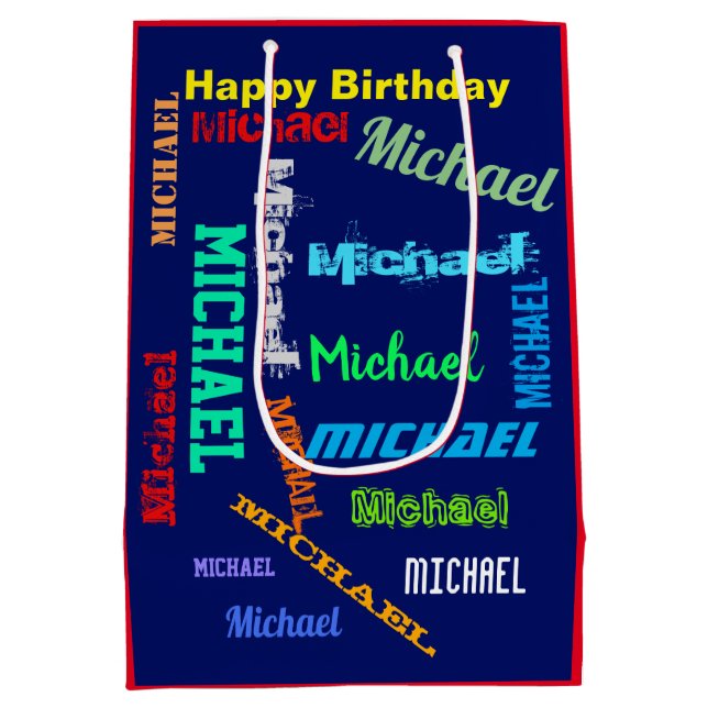 Men's Repeating NAME Happy Birthday Gift Medium Gift Bag (Back)