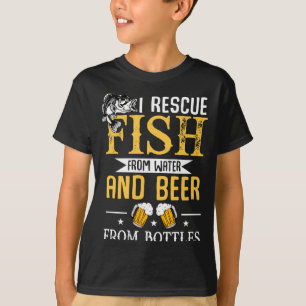 Mens rescue fish from water and beer from bottles T-Shirt