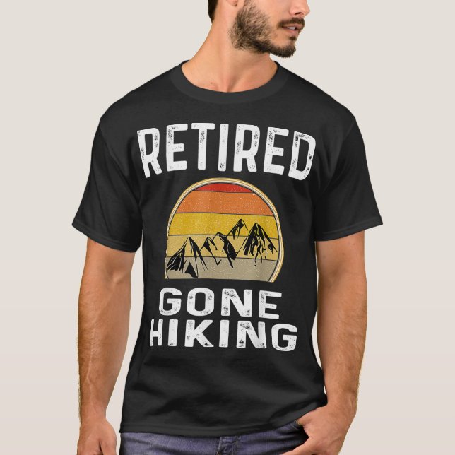 Mens Retired Gone Hiking Retro Sunset Mountains T-Shirt (Front)