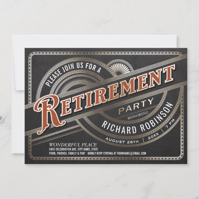 Men's Retiremen Party Invitations - Retro Vintage (Front)