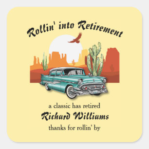 Men's Retirement Retro Classic Blue Car Desert Square Sticker