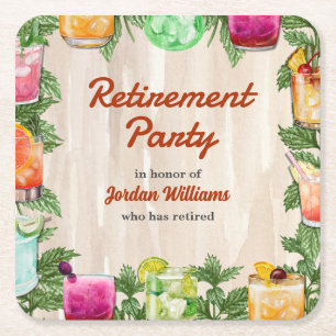Men's Retirement Summer Backyard Cocktail Party  Square Paper Coaster