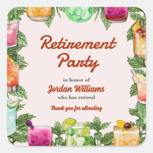 Men's Retirement Summer Backyard Cocktail Party Square Sticker