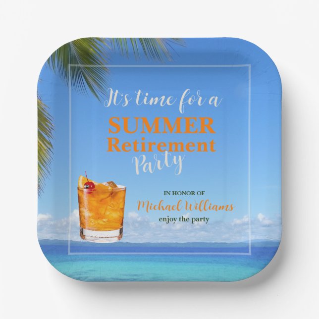 Men's Retirement Summer Ocean Cocktail Party Paper Plate (Front)