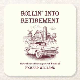 Men's Retirement Vintage Barn Car Rollin' into Square Paper Coaster