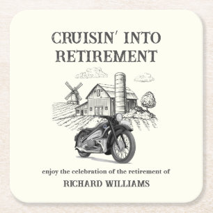 Men's Retirement Vintage Barn Motorbike Cruising Square Paper Coaster