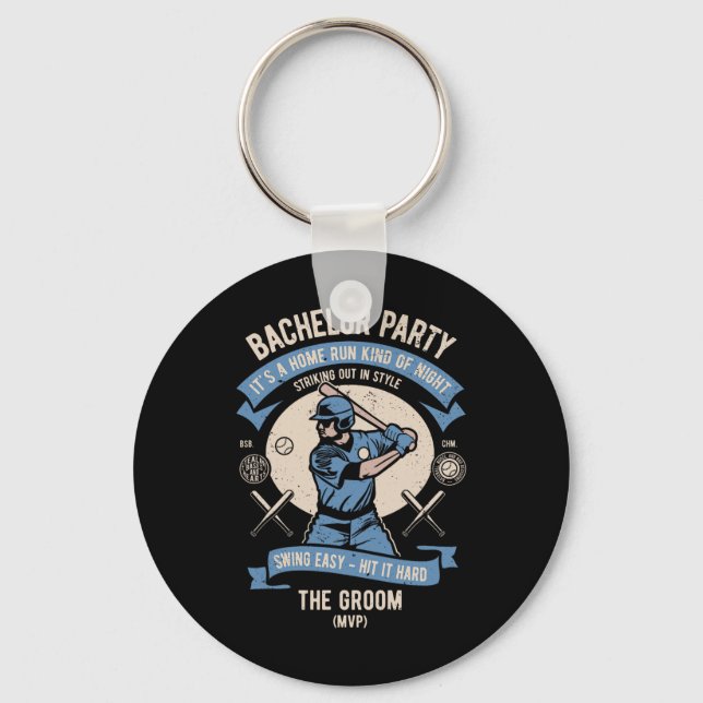 Mens Retro Bachelor Party Baseball  Keychain (Front)