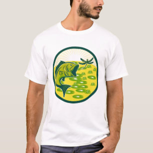 Mens Retro Bass Jumping Dragonfly T-Shirt