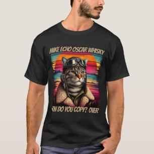 Mens Retro Cat Pilot Mike Echo O Whisky Meow T-Shirt