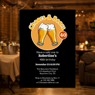 Men's Retro Cheers & Beers Glasses 40th Birthday Invitation