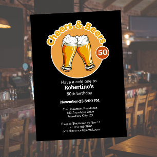 Men's Retro Cheers & Beers Glasses 50th Birthday Invitation