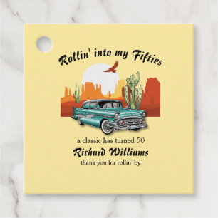 Men's Retro Classic Blue Car Desert 50th Birthday Favour Tags