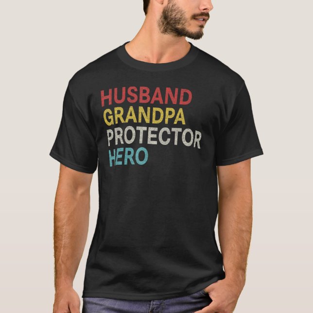 Mens Retro Husband Grandpa Protector Hero Fathers  T-Shirt (Front)