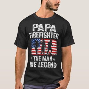 Mens Retro Us Flag Father's Day Papa Firefighter T T-Shirt