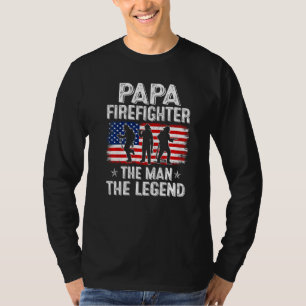 Mens Retro Us Flag Father's Day Papa Firefighter T T-Shirt