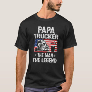 Mens Retro Us Flag Father's Day Papa Trucker The L T-Shirt