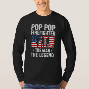 Mens Retro Us Flag Father's Day Pop Pop Firefighte T-Shirt