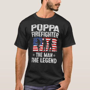 Mens Retro Us Flag Father's Day Poppa Firefighter  T-Shirt