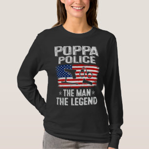 Mens Retro Us Flag Father's Day Poppa Police The L T-Shirt