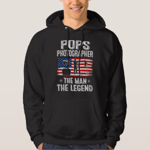 Mens Retro Us Flag Father's Day Pops Photographer Hoodie