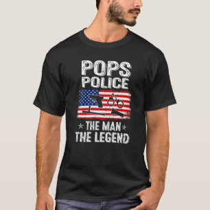 Mens Retro Us Flag Father's Day Pops Police The Le T-Shirt